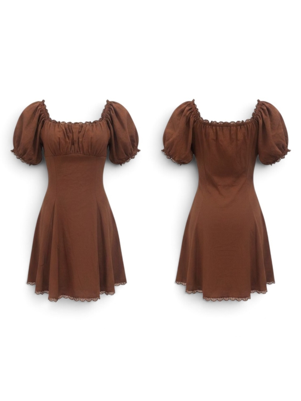 Petal & Pup Brown Puff-Sleeve Square Neck Mini Dress
